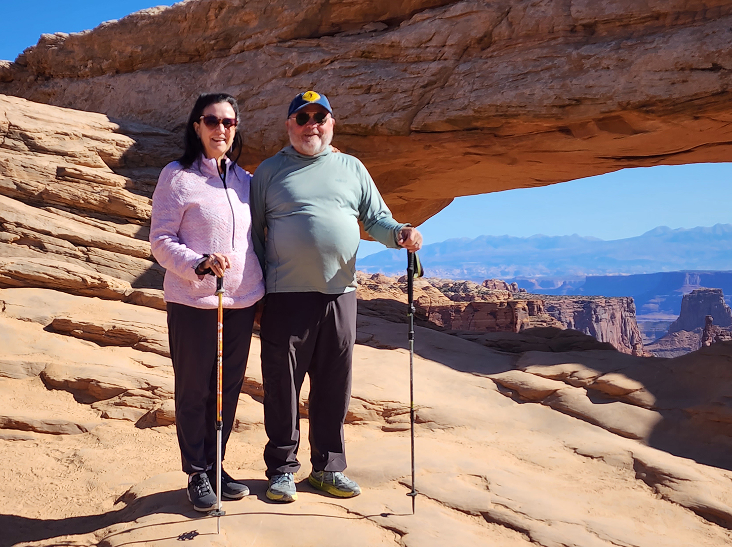 photo: Connie and Bob at Mesa Arch, Island in the Sky District, Canyonl